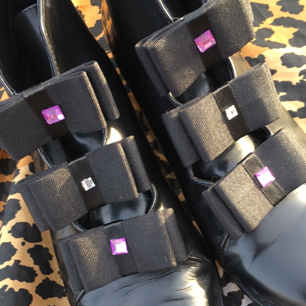 F-troupe Black Bow Faux Crystal Shoes Sz 40 Fits US 9 or 9.5